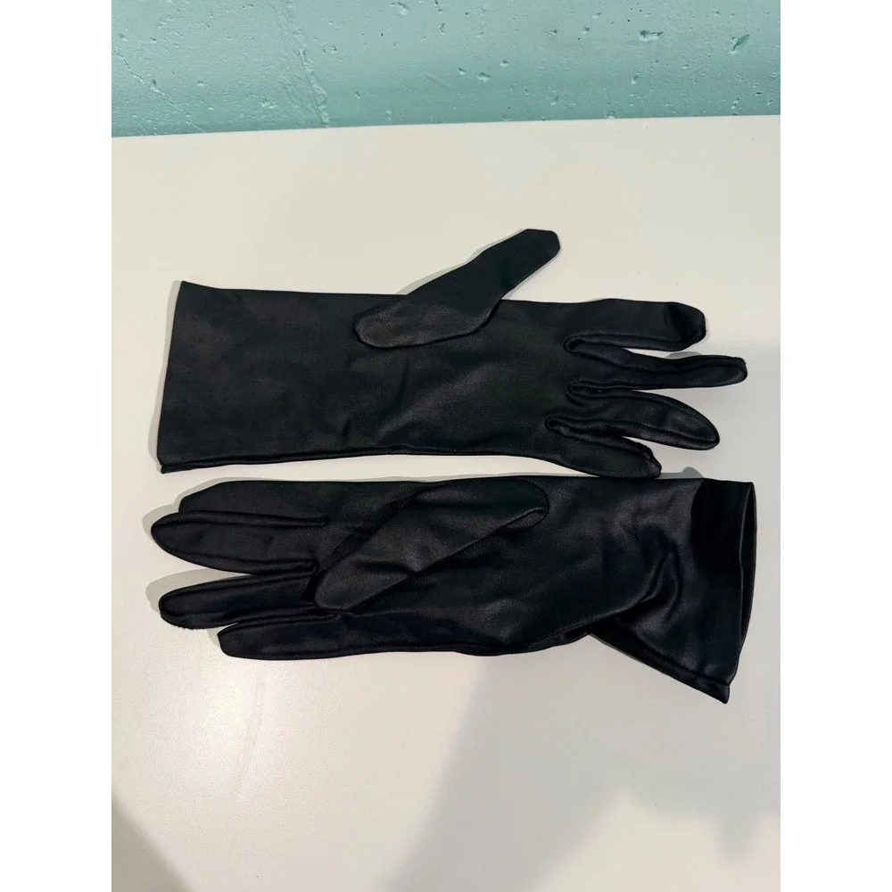 Vintage Black Satin Opera Gloves Womens Small Made in USA Formal Evening Mid Arm